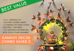 Ganpati Decor Combo Saver 2 - DIY Ganpati + 2 Flower Fairy Lights + 24 Butterflies