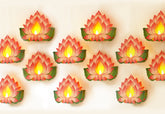 Set of 12 Hanging Lotus Diyas with Electric Tea Lights