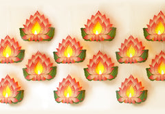 Set of 12 Hanging Lotus Diyas with Electric Tea Lights