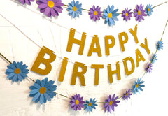 Blue n Purple Daisy and Happy Birthday Paper Party Decor