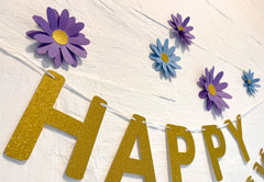 Blue n Purple Daisy and Happy Birthday Paper Party Decor