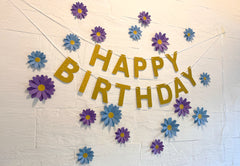 Blue n Purple Daisy and Happy Birthday Paper Party Decor