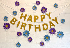 Blue n Purple Daisy and Happy Birthday Paper Party Decor