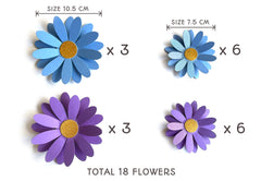 Blue n Purple Daisy Flower & Leaves Paper Bunting & Wall Decor