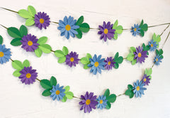 Blue n Purple Daisy Flower & Leaves Paper Bunting & Wall Decor