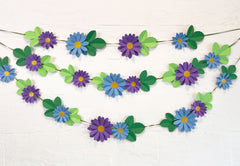 Blue n Purple Daisy Flower & Leaves Paper Bunting & Wall Decor