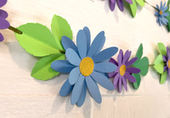 Blue n Purple Daisy Flower & Leaves Paper Bunting & Wall Decor