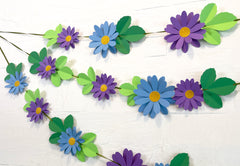 Blue n Purple Daisy Flower & Leaves Paper Bunting & Wall Decor