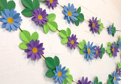 Blue n Purple Daisy Flower & Leaves Paper Bunting & Wall Decor