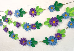 Blue n Purple Daisy Flower & Leaves Paper Bunting & Wall Decor