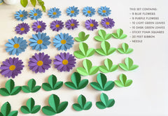 Blue n Purple Daisy Flower & Leaves Paper Bunting & Wall Decor