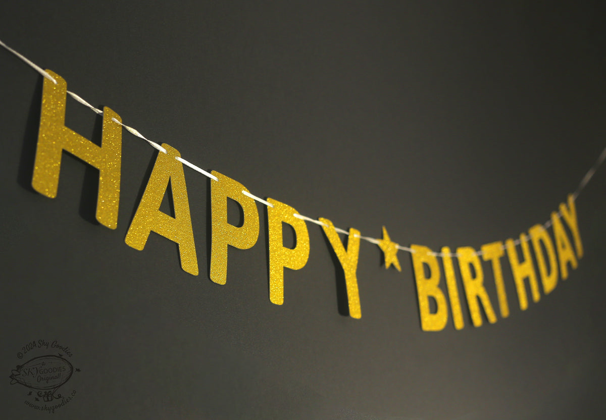 Golden Happy Birthday Banner Bunting Sky Goodies