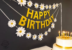 White Daisy and Happy Birthday Paper Party Decor