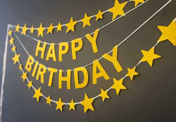 Golden Stars and Happy Birthday Paper Party Decor