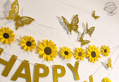 Yellow Sunflower, Butterflies and Happy Birthday Paper Party Decor
