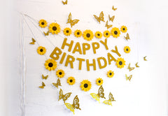 Yellow Sunflower, Butterflies and Happy Birthday Paper Party Decor