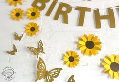 Yellow Sunflower, Butterflies and Happy Birthday Paper Party Decor