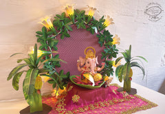 Ganpati Decor Combo Saver 3 - DIY Ganpati + White Flower Fairy Lights + 2 Banana Trees