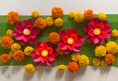 Ganpati Decor Combo Saver 8 - Big Ganesha + 36 Flowers + 20 Leaves + 4 Lotus Diyas