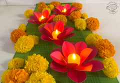 Set of 4 DIY Pink Lotus Tea Light Holders with Electric Tea Lights