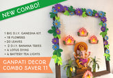 Ganpati Decor Combo Saver 11 - Big Ganesha + 18 Flowers leaves + 2 Banana Trees + 4 Lotus Diyas
