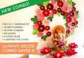 Ganpati Decor Combo Saver 8 - Big Ganesha + 36 Flowers + 20 Leaves + 4 Lotus Diyas
