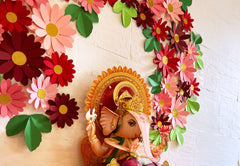 Ganpati Decor Combo Saver 8 - Big Ganesha + 36 Flowers + 20 Leaves + 4 Lotus Diyas
