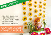 Ganpati Decor Combo Saver 9 - Big Ganesha + 36 Sunflowers + 2 Banana Trees + 4 Lotus Diyas