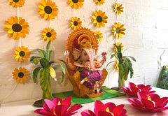 Ganpati Decor Combo Saver 9 - Big Ganesha + 36 Sunflowers + 2 Banana Trees + 4 Lotus Diyas