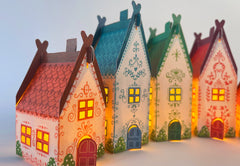 Christmas Village Combo Saver - 12 Mini Houses with Christmas Tree and lights