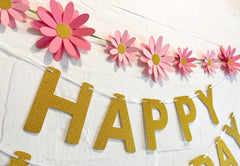 Pink Daisy and Happy Birthday Paper Party Decor