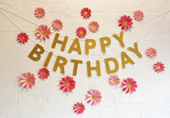 Pink Daisy and Happy Birthday Paper Party Decor