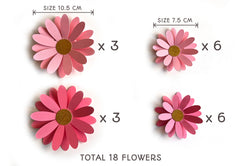 Pink Daisy Flower & Leaves Paper Bunting & Wall Decor