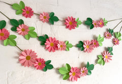 Pink Daisy Flower & Leaves Paper Bunting & Wall Decor