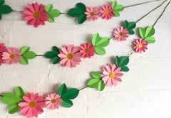 Pink Daisy Flower & Leaves Paper Bunting & Wall Decor
