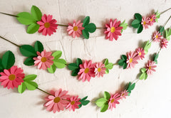Pink Daisy Flower & Leaves Paper Bunting & Wall Decor