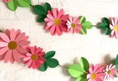 Pink Daisy Flower & Leaves Paper Bunting & Wall Decor