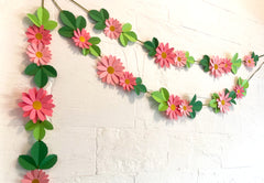 Pink Daisy Flower & Leaves Paper Bunting & Wall Decor