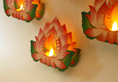 Set of 4 Hanging Lotus Diyas with Electric Tea Lights