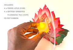 Set of 4 Hanging Lotus Diyas with Electric Tea Lights