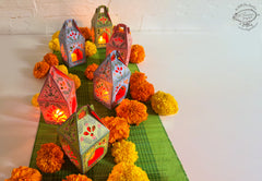 Set of 6 Lantern Tea Light Holders with Electric Tea Lights