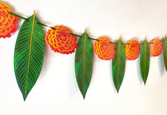 Marigold Flower & Mango Leaf Toran Paper Bunting
