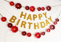 Red Daisy and Happy Birthday Paper Party Decor