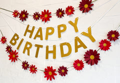 Red Daisy and Happy Birthday Paper Party Decor