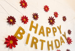Red Daisy and Happy Birthday Paper Party Decor