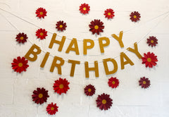 Red Daisy and Happy Birthday Paper Party Decor