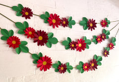 Red Daisy Flower & Leaves Paper Bunting & Wall Decor