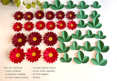 Red Daisy Flower & Leaves Paper Bunting & Wall Decor