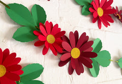 Red Daisy Flower & Leaves Paper Bunting & Wall Decor