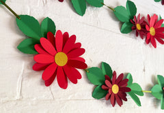 Red Daisy Flower & Leaves Paper Bunting & Wall Decor